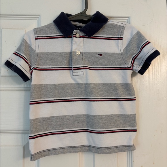 Tommy Hilfiger Kids Polo Shirt - Navy, Gray, and White Stripes - Picture 1 of 4